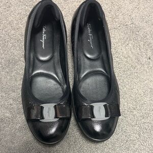 NEW Salvatore Ferragamo Black Flats with Bow Detail